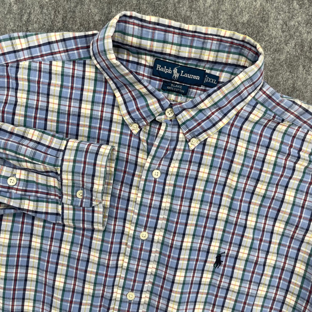 Ralph Lauren Shirt Mens XXL Blue Plaid Cotton Long Sleeve Button Down Blake